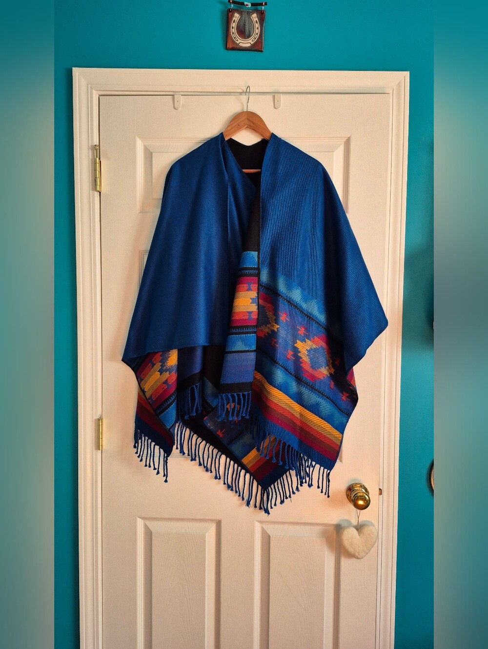 Dark Turquoise Southwestern Native Wear Shawl - 100% Wool